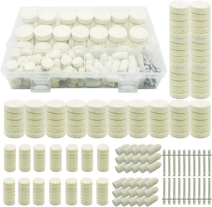 Woohome 200 Pcs Polishing Bits Kit 3 Style Polishing Buffing Wheels Wool Felt Soft Felt Polishing Pad Set Wool Felt Mandrel