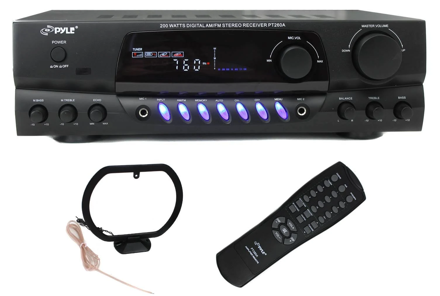 Pyle 200W Home Audio Power Amplifier - Stereo Receiver w/AM FM Tuner, 2 Microphone Input w/Echo for Karaoke, Great Addition to Your Home Entertainment Speaker System - PT260A.5