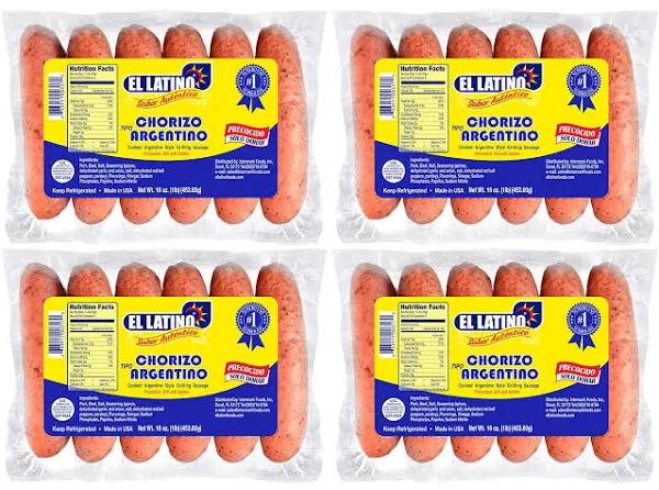 El Latino Chorizo Argentino precocido 1lb, 6units each. 4 pack. Total 24units or 4lb