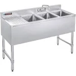 DuraSteel NSF 3 Compartment Sink - 10" L x 14" W x 10" D Stainless Steel Commercial 3 Bay Under Bar Sink - Left Drainboard Utility Sink with CEC Certificed No Lead Faucet - Restaurant & Kitchen