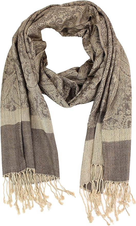 Paskmlna Paisley Jacquard Pashmina Shawl Wrap Scarf Stole (Brown04842)