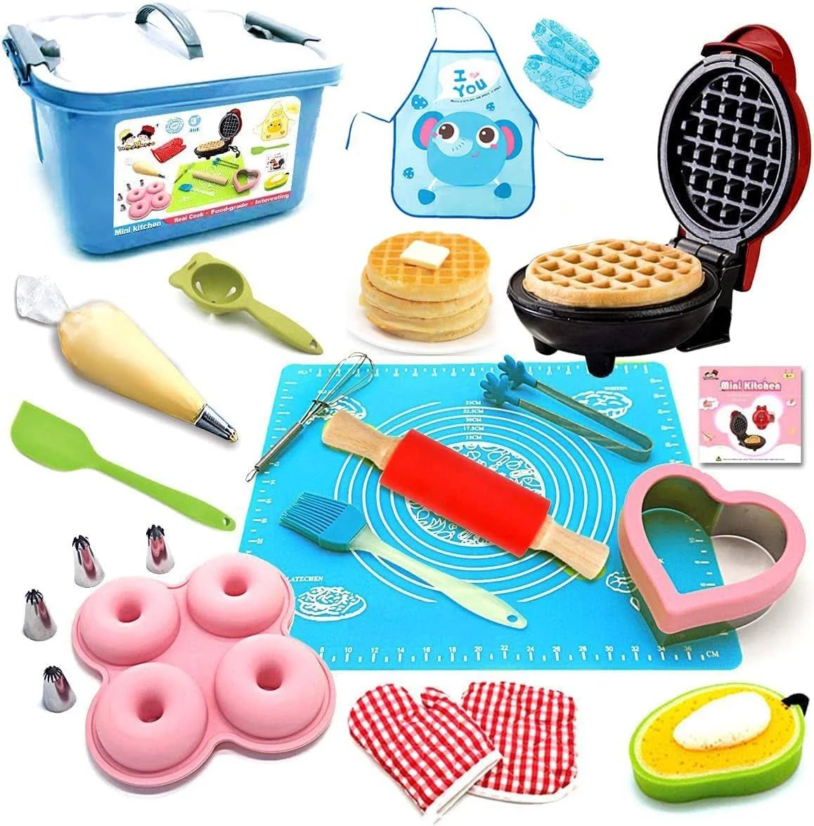 Kids Junior Tiny Real Easy Bake Kitchen Set and Cook Kit - 15 Pc. Mini Waffle Ma