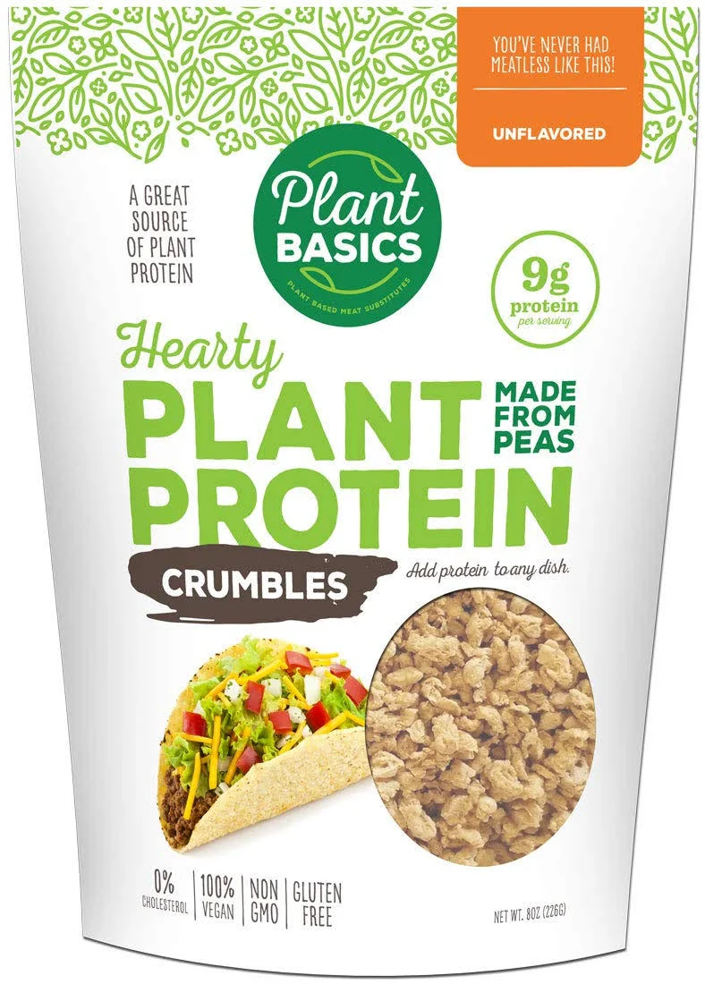 Plant Basics - Hearty Plant Protein - Unflavored Crumbles, 8 oz, Made from Peas, Non-GMO, Gluten Free, Low Fat, Low Sodium, Vegan, Meat SUBSTITUTE