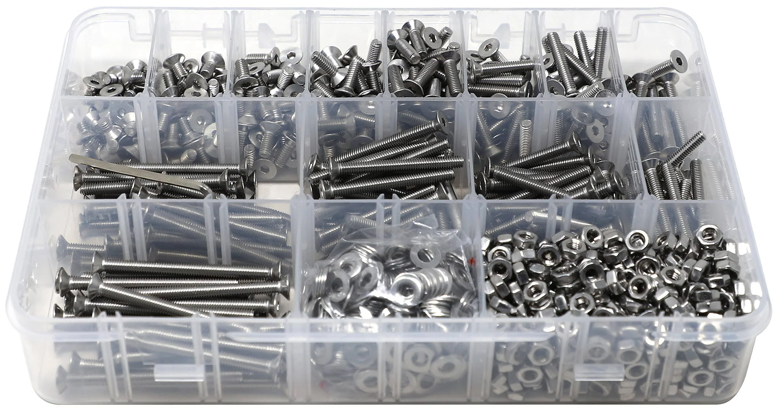 iexcell 720 Pcs M4 x 6/8/10/12/16/20/25/30/35/40/45/50 Stainless Steel 304 Hex Socket Flat Head Cap Screws Bolts Assortment Kit