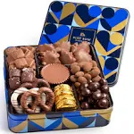 Blue Bow Gourmet Artisanal Chocolate Assortment Gift Tin for Mother's Day, Birthday, Thank You