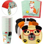 Dog Themed Birthday Party Supplies - Dog Shaped Dinner Plates, Cups, Napkins & Tablecloth - Dog Birthday Party Plates - Dog Themed Party Tableware Set for 16 Guests