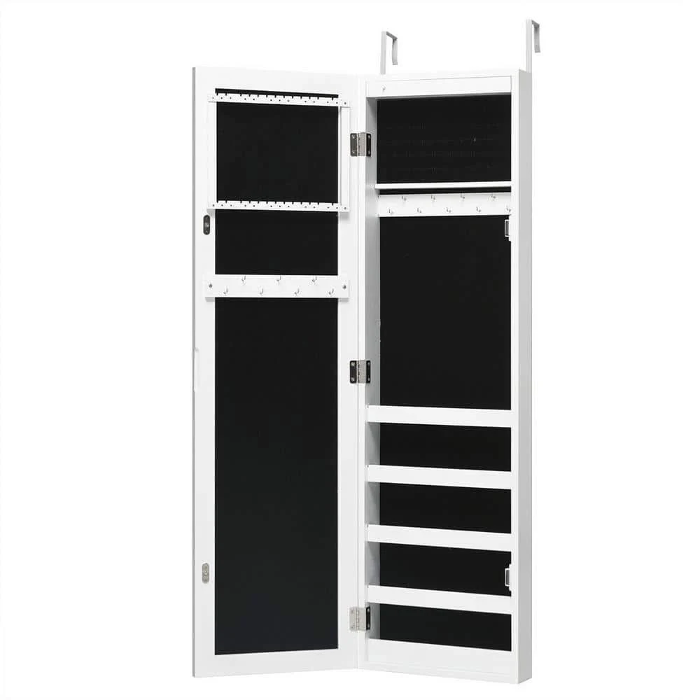 Costway Wall And Door Mirrored Jewelry Cabinet With LED Light