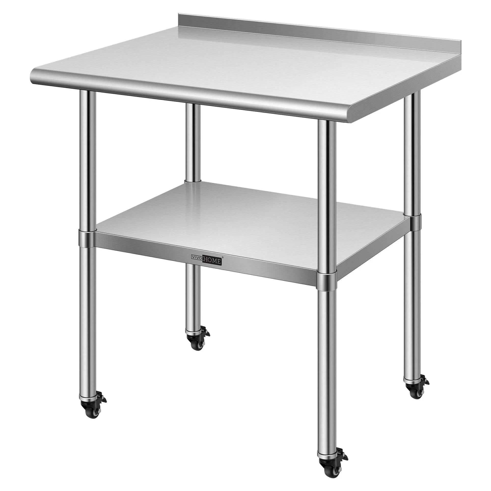 VIVOHOME 24 x 30 Inch Stainless Steel Work Table with Backsplash, Prep Commercial Table with Wheels for Restaurant, Hotel, Home and Warehouse