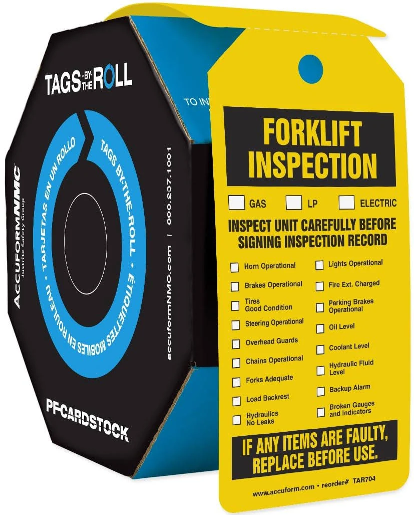 Tags By-The-Roll, Forklift Inspect, 6-1/4x3in, Cardstock, 250/RL