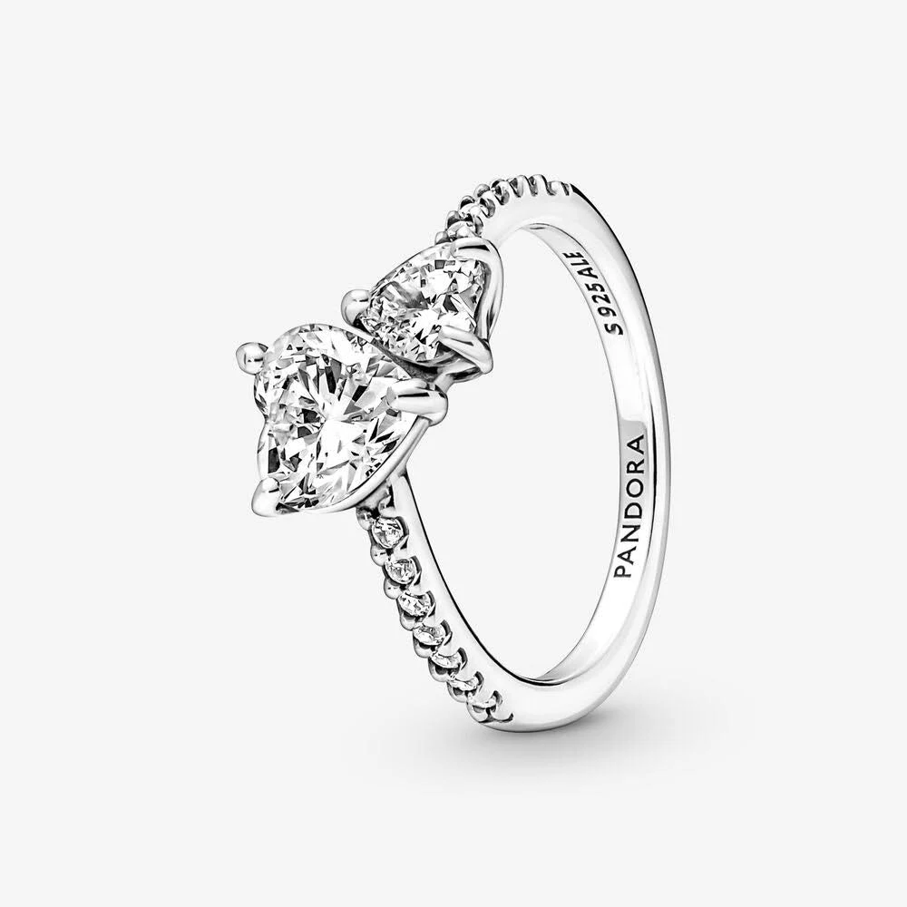 Pandora Double Heart Sparkling Ring