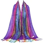 Fashion Colorful flowers Jacquard cotton pashmina Women Wrap Shawl tassels Sc...