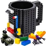 TOYAMBA Build-on Brick Mug BPA-Free Funny Coffee Mug with 3 Packs of Building Bricks, Funny Cups for Kids - Creative Building Block Mug DIY Idea 16OZ (Black)