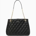 Kate Spade New York Carey Quilted Leather Large Tote Bag Chain Shoulder in Black