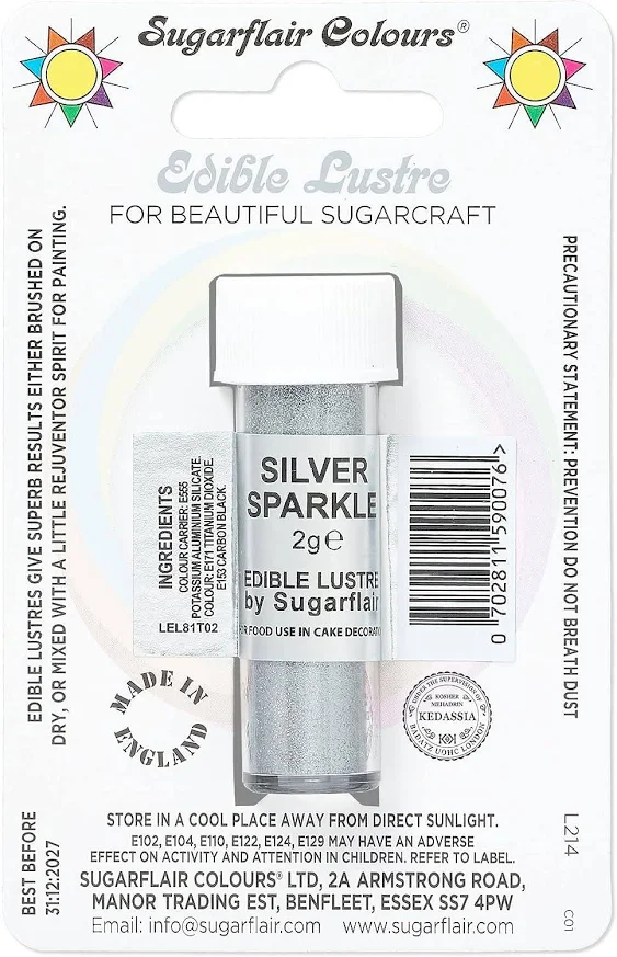 Sugarflair Silver Sparkle Edible Lustre Dust Powder - Cake Decor