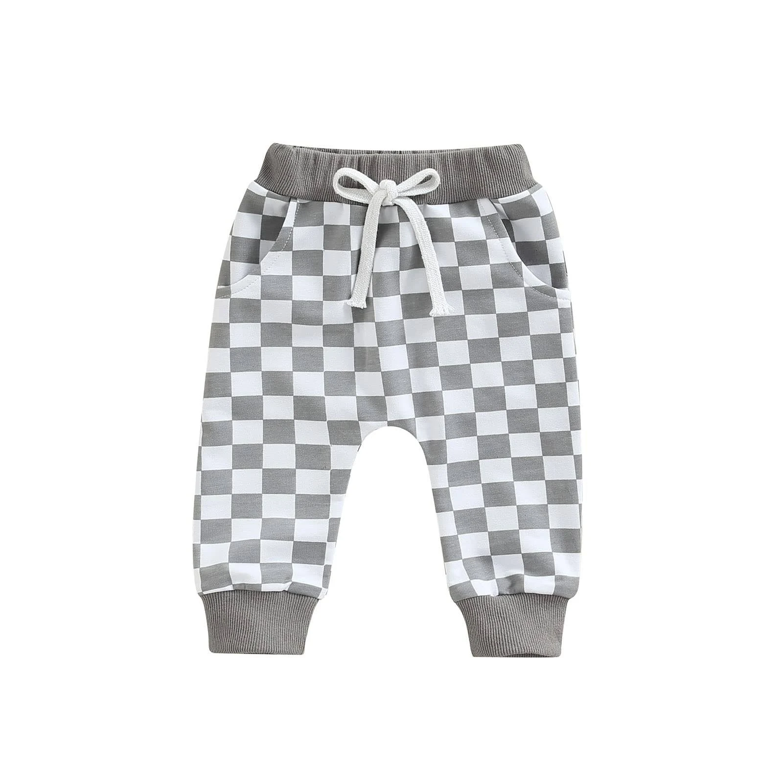 Toddler Baby Boy Girl Checkerboard Plaid Pants Elastic Waist Casual Trousers Spring Summer Fall Winter Long Pants