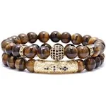 BOMAIL 8mm Tiger Eye Stone Beads Bracelet Elastic Natural Yoga For Women Men