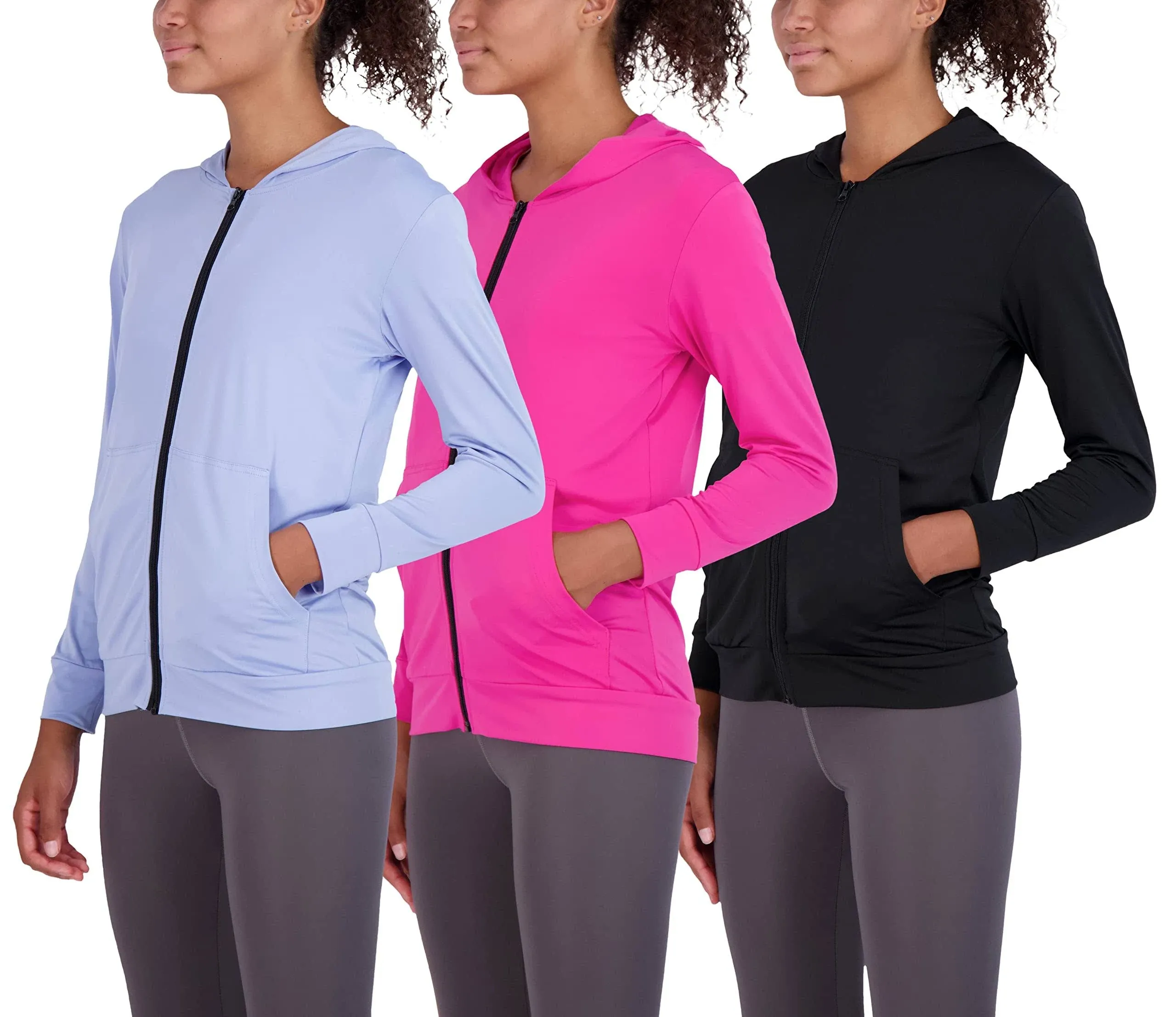 Real Essentials 3 Pack: Womens Dry-Fit Long Sleeve Quarter Zip & Full Zip Up ...