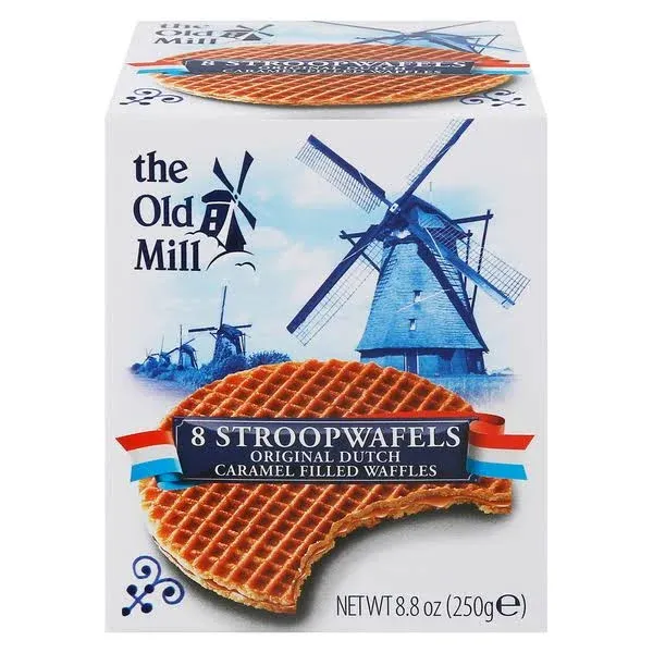 The Old Mill 8 Stroopwafels Original Dutch Caramel Filled Waffels BOX – 250g FROM HOLLAND