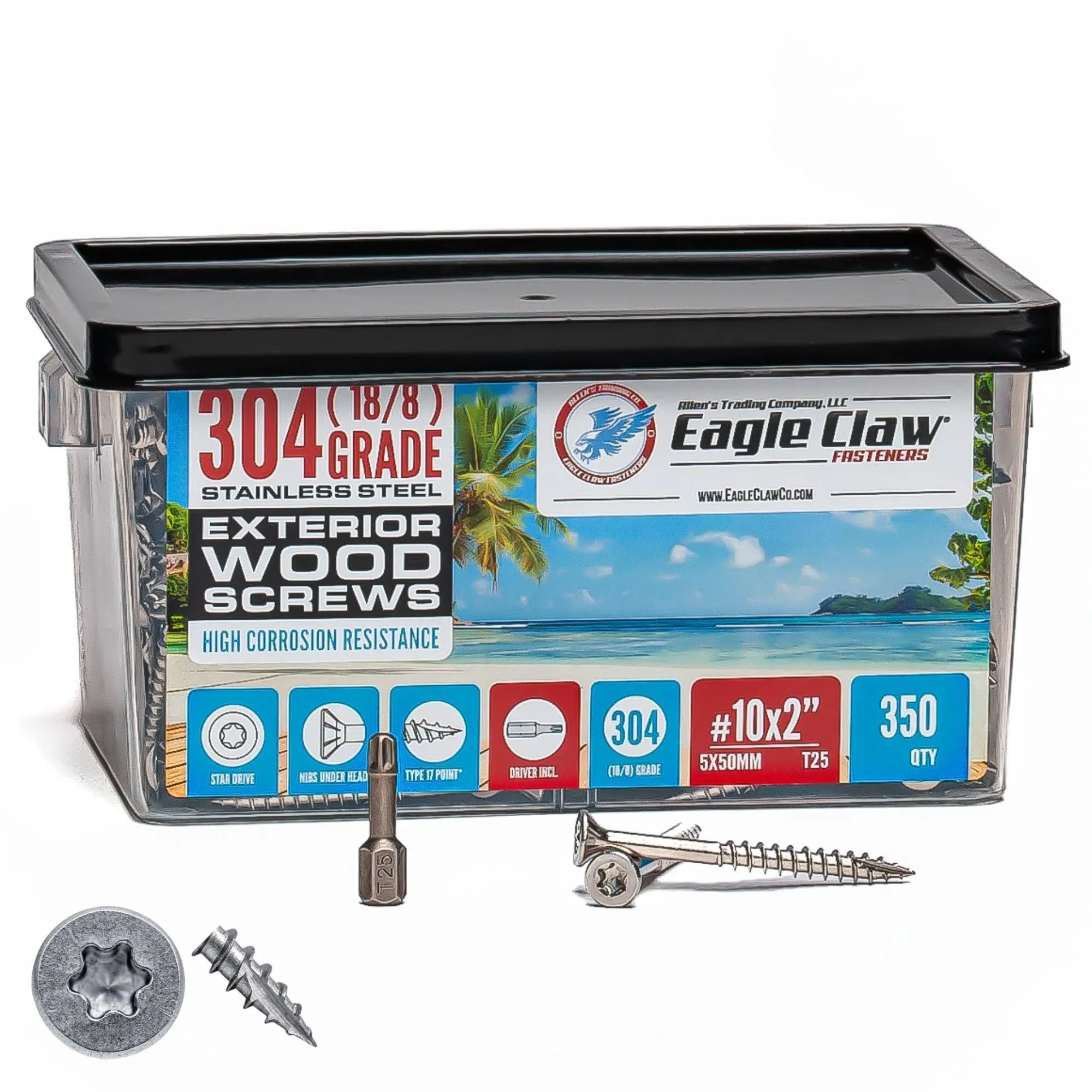 Eagle Claw Tools and Fasteners 8 x 1 5/8 inch Stainless Steel Deck Screws 100 Box T20 Star Drive Included