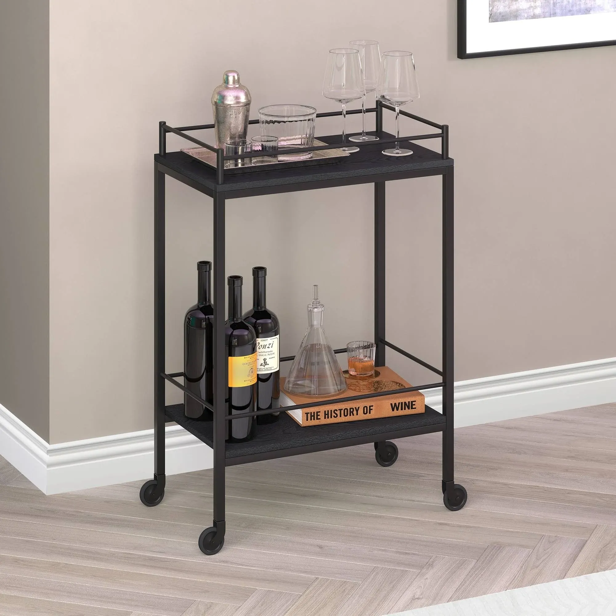 Barnes 23.5'' Wide Rectangular Bar Cart in Black Grain - Contemporary - Kitchen Islands And Kitchen Carts - by BisonOffice | Houzz