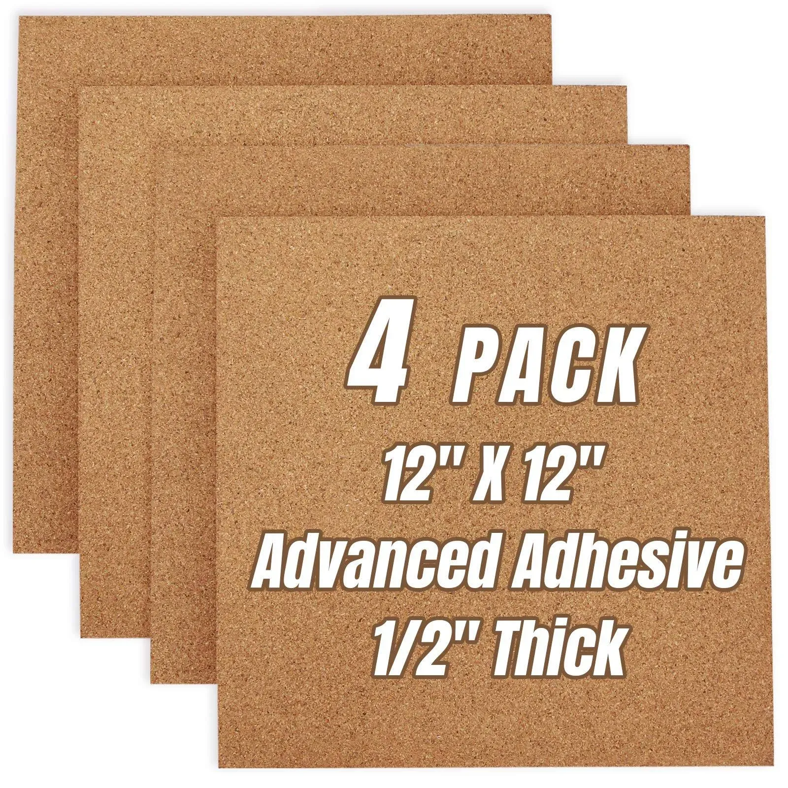 CRCHOM 4 Pack Cork Boards 12&#034;x12&#034; - 1/2&#034; Thick Cork Tiles Square Bulletin Boa...