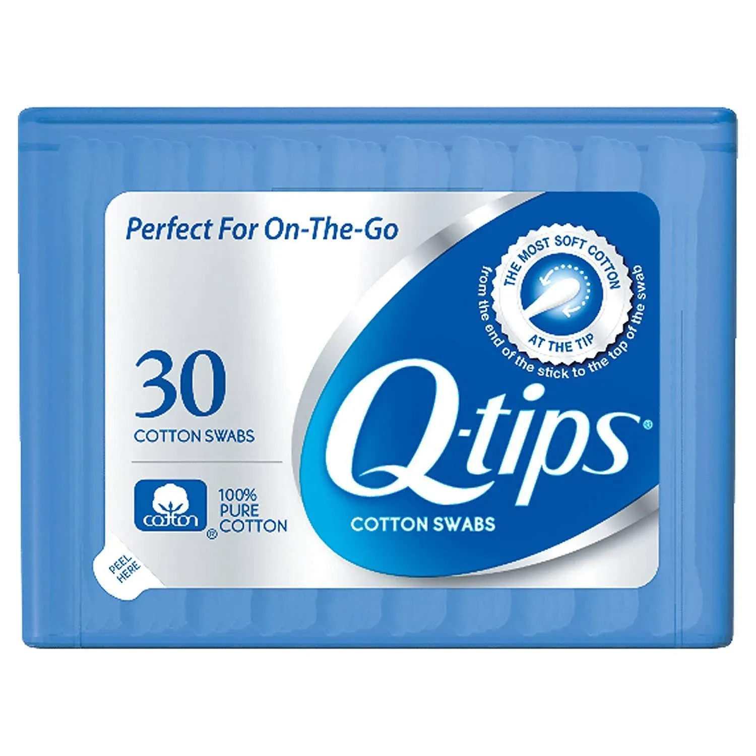 Q-tips Cotton Swabs - Travel Q-tips for Beauty, Makeup, Nails, Men's Grooming, and More, Perfect for On the Go, Travel Size Case, 30 Count Ea (Pack of 2)