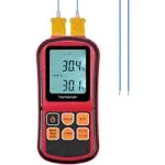 Proster Digital Thermocouple Temperature Thermometer Dual Channel K Type Thermometer Tester LCD Backlight with Two K-Type Thermocouple Probe for K/j/t