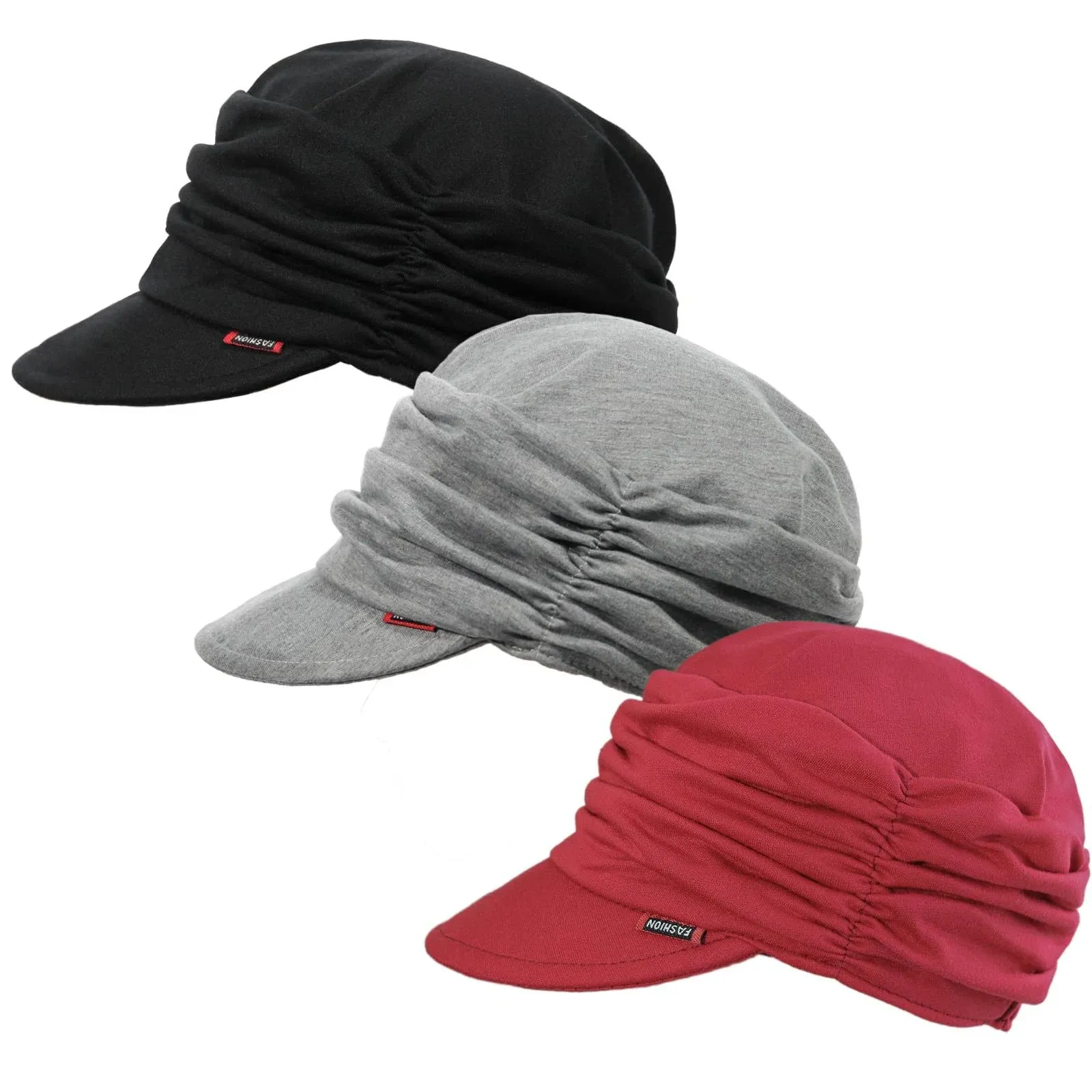 ColorSun Fashion Hat Cap with Brim Visor for One Size, 2black+light Grey+red 