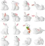 16 Pieces Miniature Bunny Figurine Toy Resin Mini Rabbit for Easter Cake Decorations Birthday Cupcake Toppers Small Animal Figurine Playset Fairy