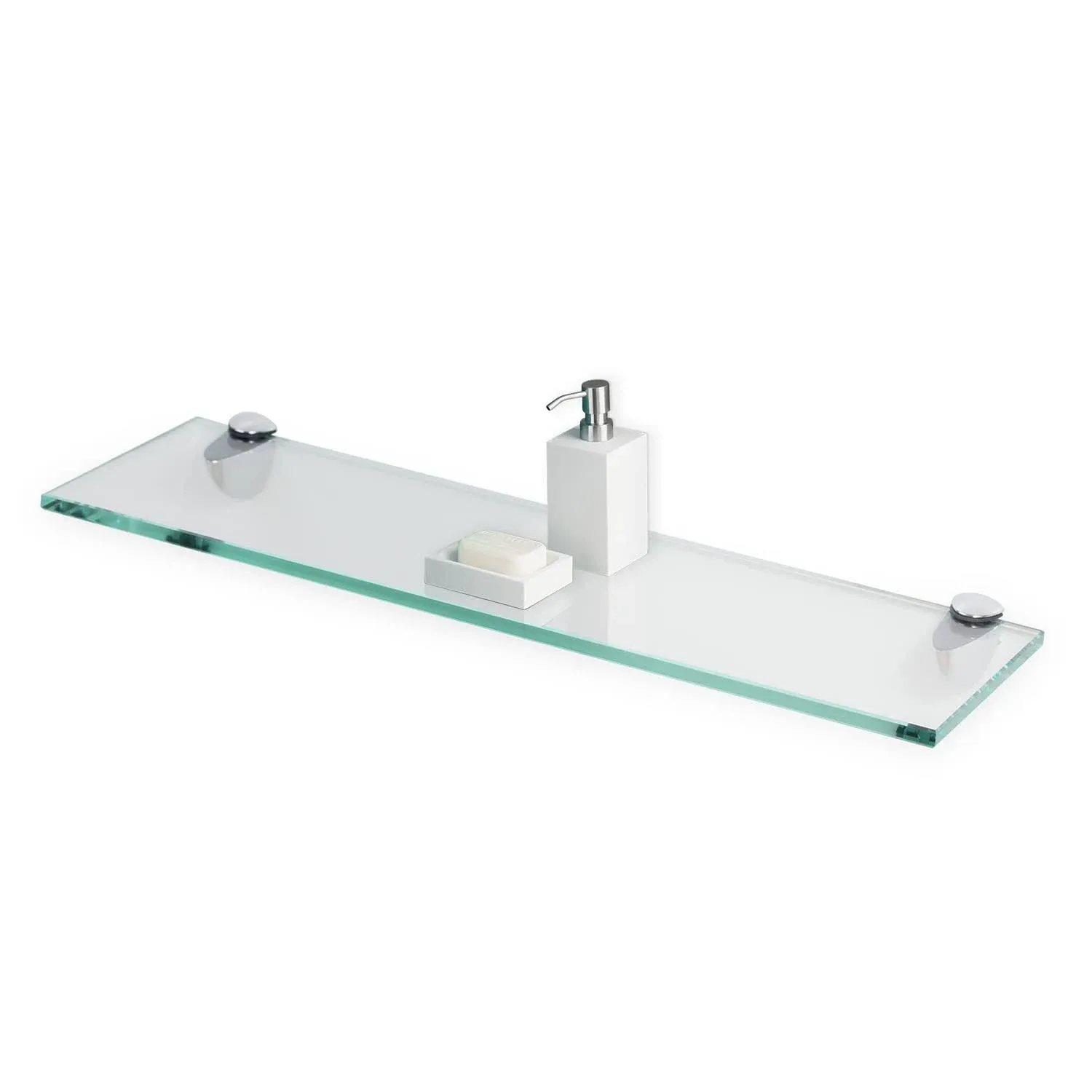 Rectangle Floating Glass Shelf Kit 12 x 27 inch - Clear Tempered Glass