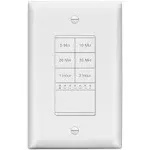 LIDER 2-Hour Countdown Timer Switch with Wall Plate, 5-10-20-30 Min, 1-2 Hour, for Lighting or Fans, LED Indicator, 1200W, Neutral Wire Required,