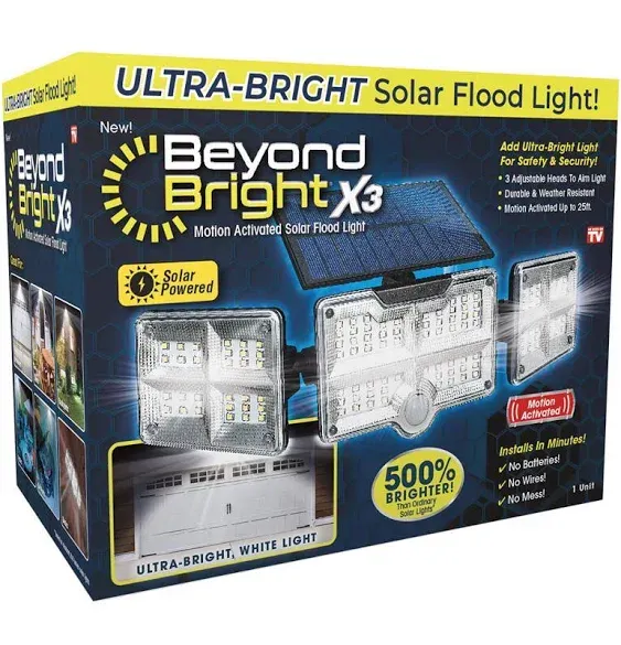 Beyond Bright X3 Motion-Sensing Solar Powered LED Black Floodlight  Black