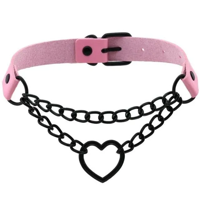 Gothic Heart Choker Necklace for Women | Leather Kawaii Choker