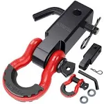 AUTOBOTS Shackle Hitch Receiver 2", 45,000 Lbs Break Strength Heavy Duty Receiver with 5/8" Screw Pin, 3/4" D Ring Shackles, Towing Accessories for Vehicle Recovery Off-Road, Red&Black