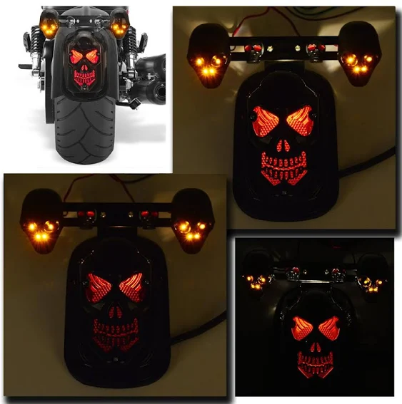 Skull Motorcycle Rear Tail Brake Turn Signal Light Black For Harley HONDA