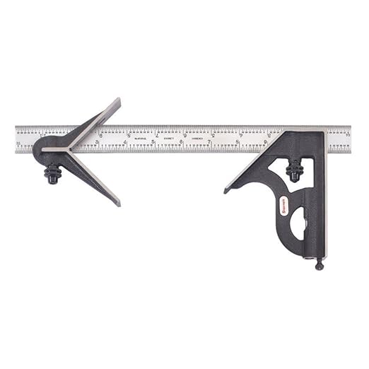 Starrett Steel Combination Square with Square and Center Head - 12&quot; Blade Length, Cast Iron Heads, Hardened Steel, Reversible Lock Bolt, 4R