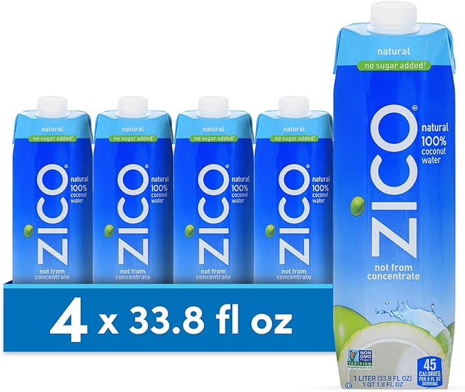 ZICO 100% Coconut Water Drink - 18 Pack, Natural Flavored - No Sugar Added, Gluten-Free - 330ml / 11.2 Fl Oz - Supports Hydration with Five Naturally Occurring Electrolytes - Not from Concentrate,11.2 Fl Oz (Pack of 18)