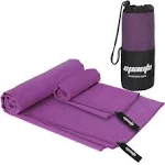 EPAuto 2-Pack Microfiber Fast Drying Travel Gym Towels, Purple, (60''x30'', 24''x15'')