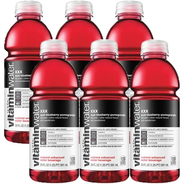 Vitamin Water Acai-Blueberry-Pomegranate - XXX, 20 Oz Bottle (Pack of 6, Total of 120 Oz)