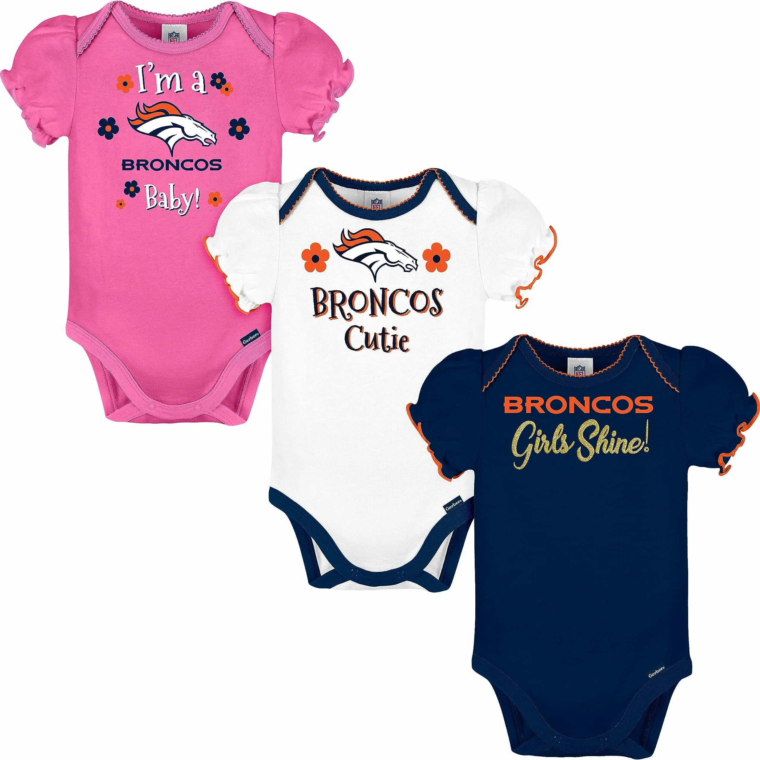 Gerber Baby Girls' NFL Team 3 Pack Short Sleeve Onesie Bodysuit