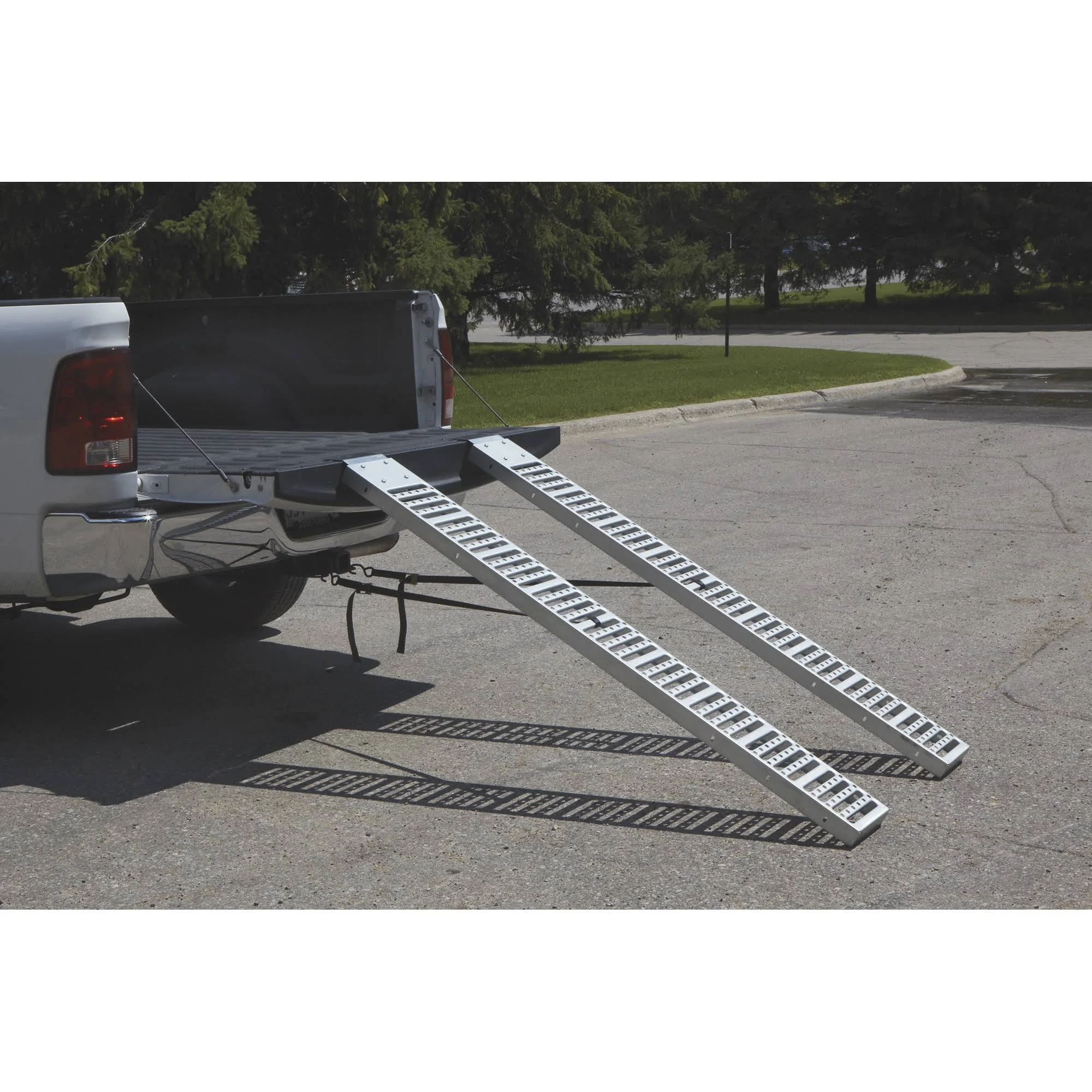 49'' x 86'' Heavy Duty Shipping Container Loading Ramps - 5.9" Height Differential - 16,000lbs Loading Capacity - Forklift Compatible - 10 Gauge Steel Cargo Container Ramp w/Two Chains