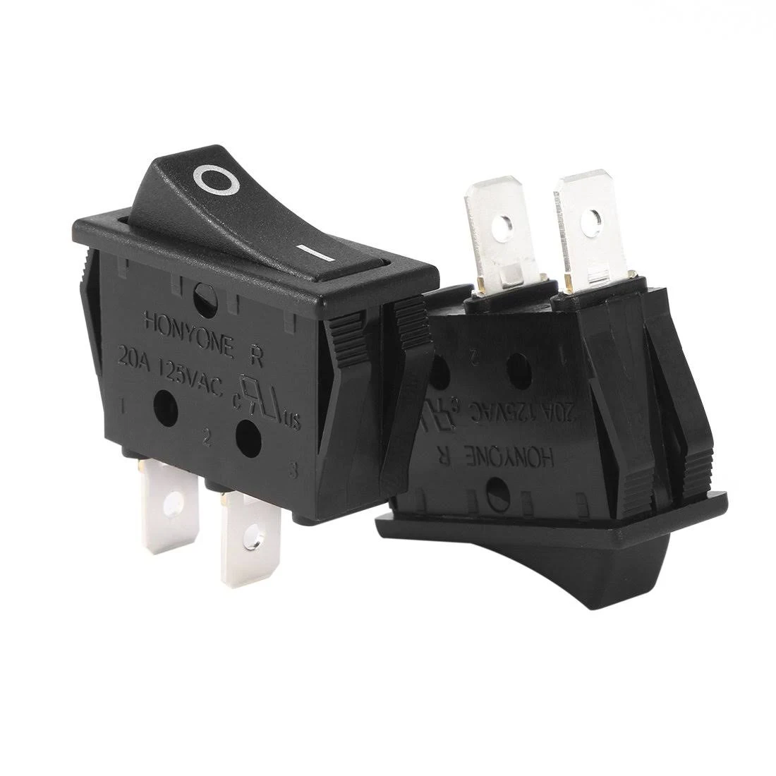 uxcell SPST On-Off 2 Terminal 2 Position Boat Rocker Switch Black AC 20A/125V 22A/250V