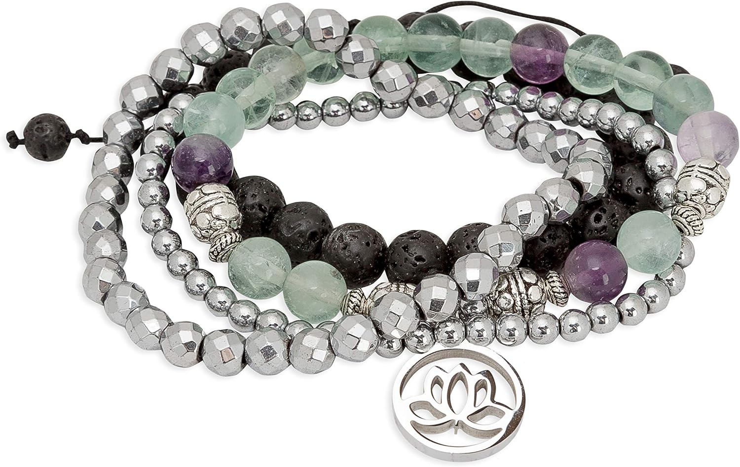 SPUNKYsoul Purple & Green Fluorite Lotus New Beginnings Bracelet Hematite for ...