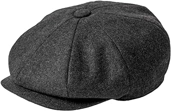 JANGOUL Men Wool Blend 8 Panel Newsboy Cap Tweed Cabbie Hat Snap Brim