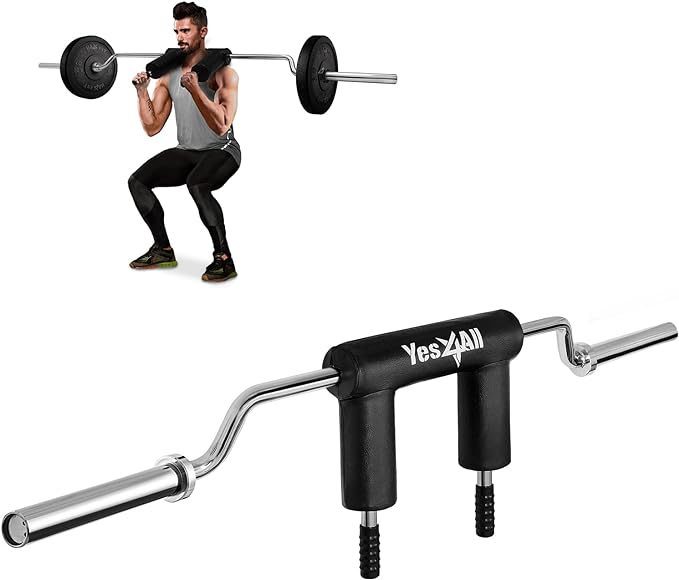 Yes4All Anti-Slip Squat Bar Attachment 1000LB Capacity/Fitness Squat Olympic Bar, Comfortable Neck Pad and Shoulder Pads, Extra Handle for Free Weights Strength Training & Bodybuilding