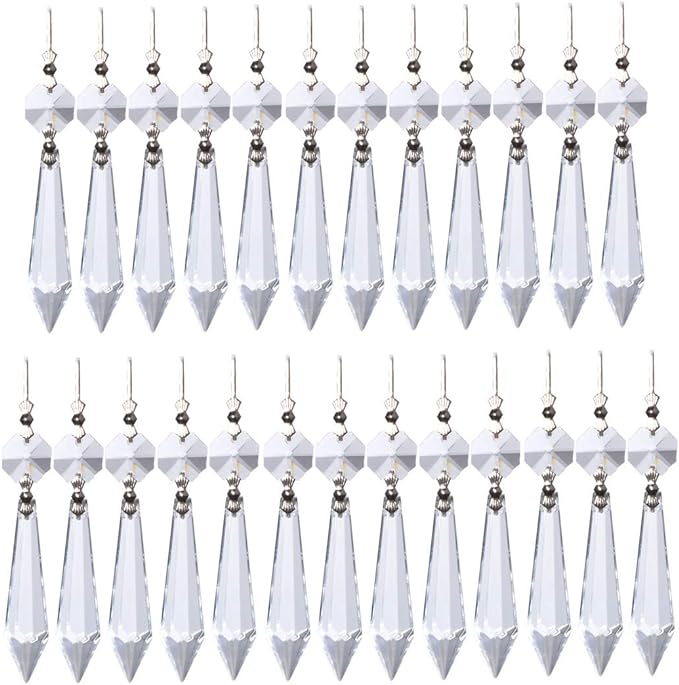 Waltz&F 25pcs Clear Crystal Chandelier Icicle Prisms Lamp Candelabra Replacement ...