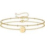 MONOZO Valentines Day Gifts - Gold Initial Bracelets for Women Girls, 14K Gold ...