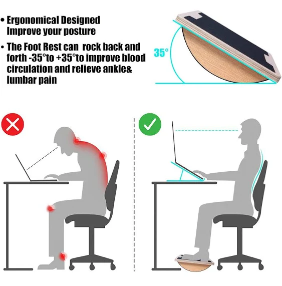 Foot Rest Under Desk, Desk Footrest, Rocking Foot Nursing Stool,Wood Foot Stool with Soft Foam, Ergonomic Pressure Relief Stool for Home and Office