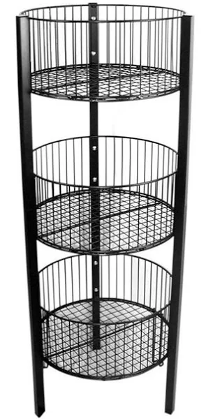 AMKO 3332B 3-Tier Bin – Floor Standing Fixture for Household Needs, Storage Baskets. Retail Store Fixtures, Equipment