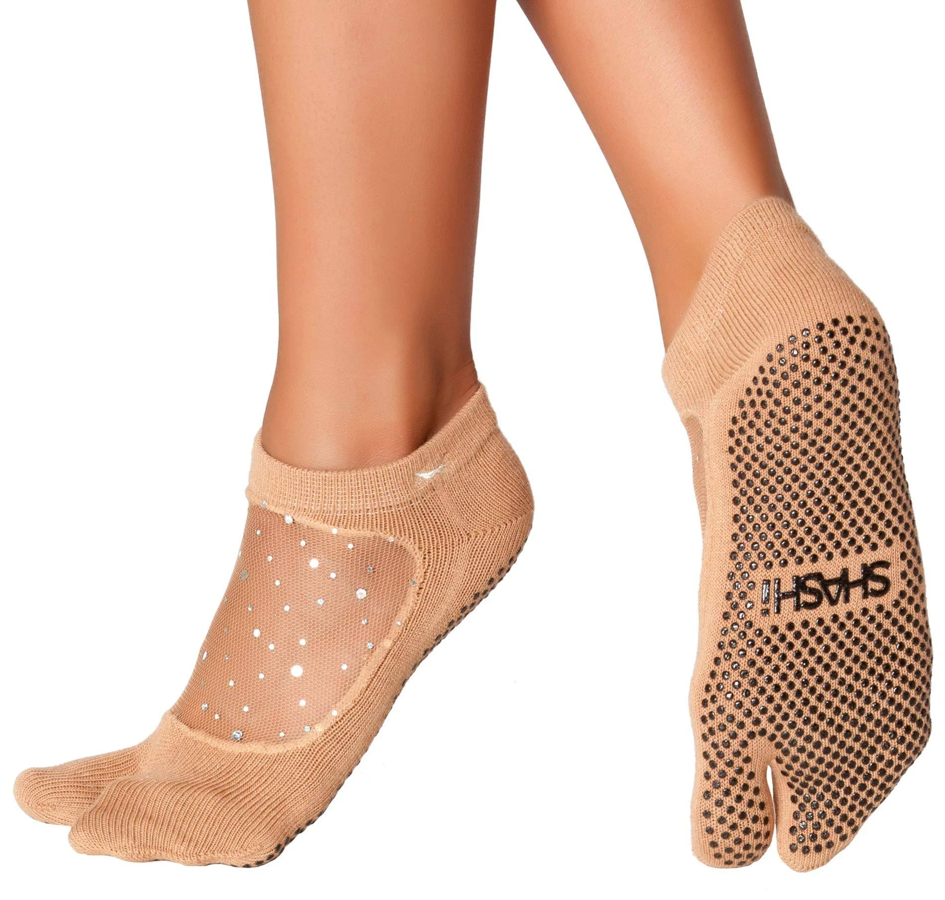 Shashi Star Woman’s Split Toe Grip Socks with Rhinestones Nude / SM